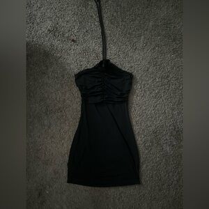 Black Ruched Halter Bodycon Dress